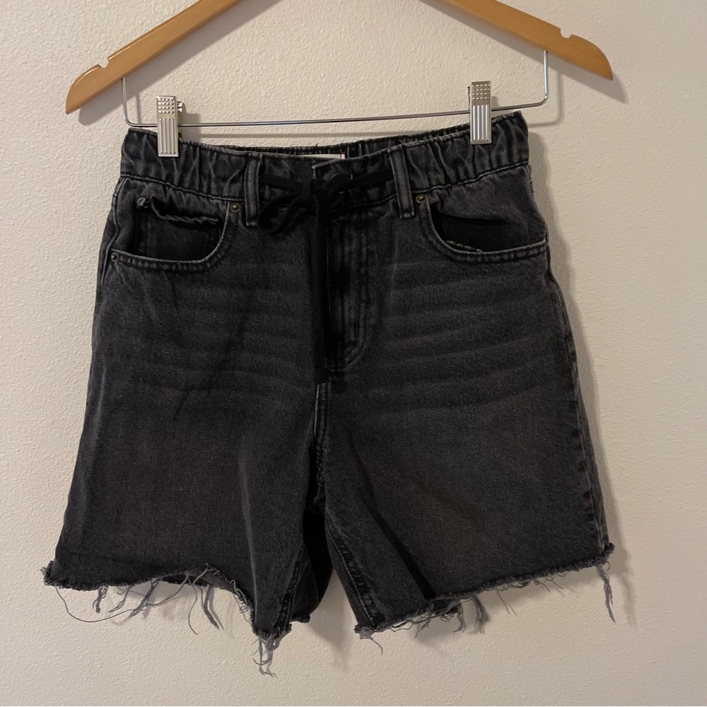 Urban Outfitters High Rise Cutoff Long Shorts Drawstring Black Cotton Denim-S